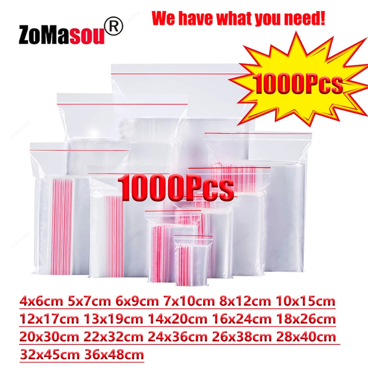 100-1000Pcs Small Zip Lock Plastic Bags Reclosable Transparent Bag Vacuum Storage Bag Clear Bags Ziplock Food Storage Zip Bags