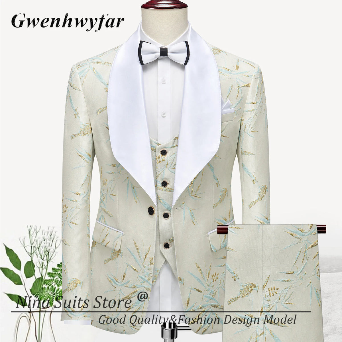 G&N 2026 New Series Men Suits Blazer Beautiful Lilac Purple Floral Pattern Tuxedos 3 Pieces Formal Party Costume Homme Slim Fit