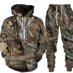 Men's Camouflage Hunting Animal Tracksuit Outfits 3D Wolf Print Hoodies 2-Piece Autumn/Winter Outdoor Sweatshirts Sweatpants Set