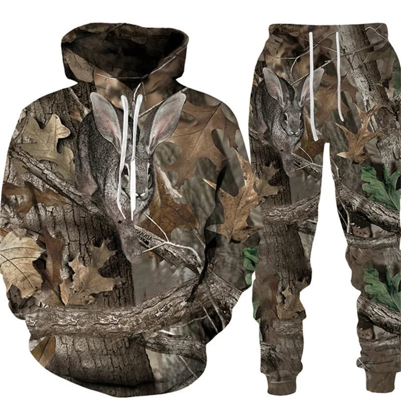 Men's Camouflage Hunting Animal Tracksuit Outfits 3D Wolf Print Hoodies 2-Piece Autumn/Winter Outdoor Sweatshirts Sweatpants Set