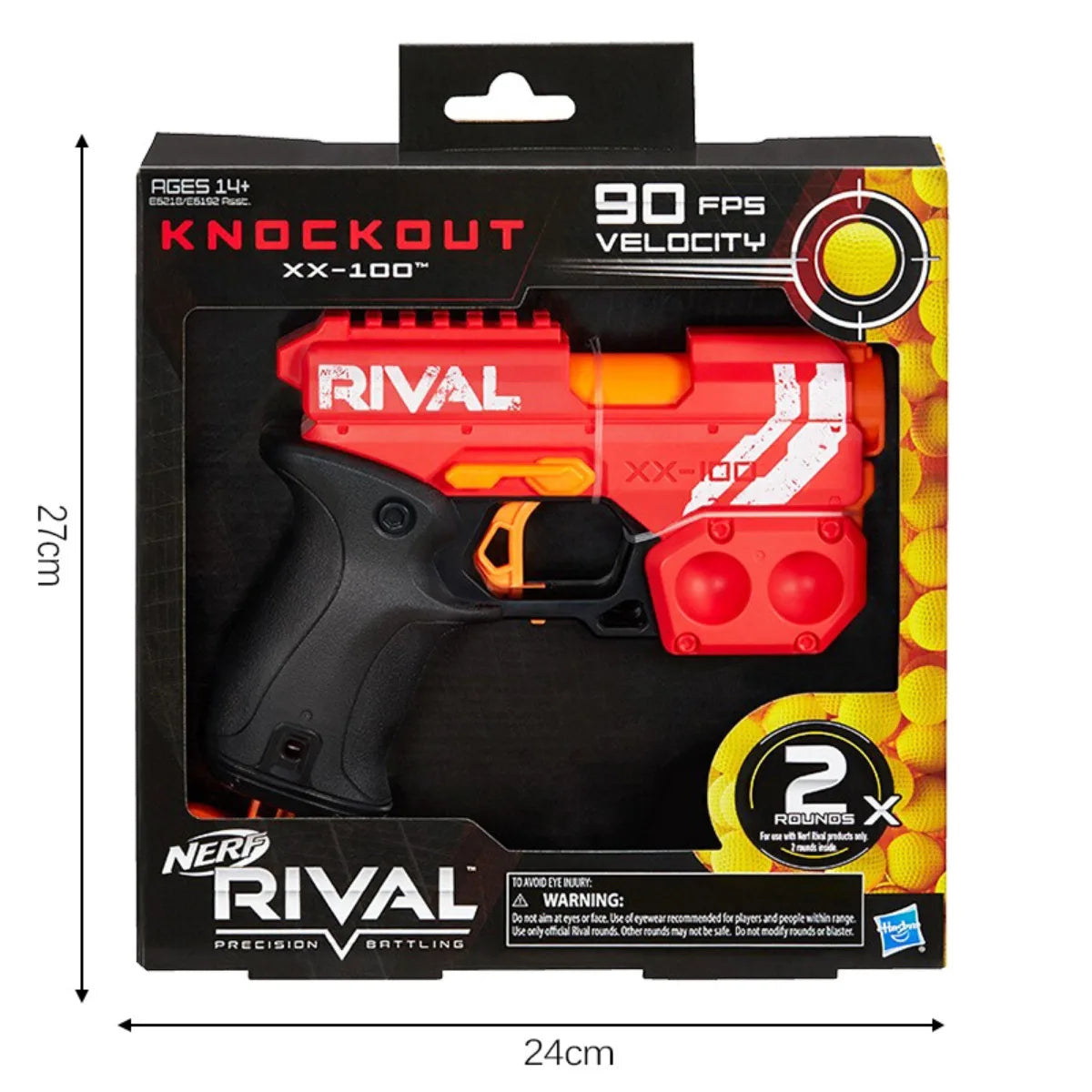 Hasbro Nerf Rival Knockout XX-100 Blaster Round Storage, 90 FPS Velocity, Breech Load 2 Official Rival Rounds Kids Gift E6192