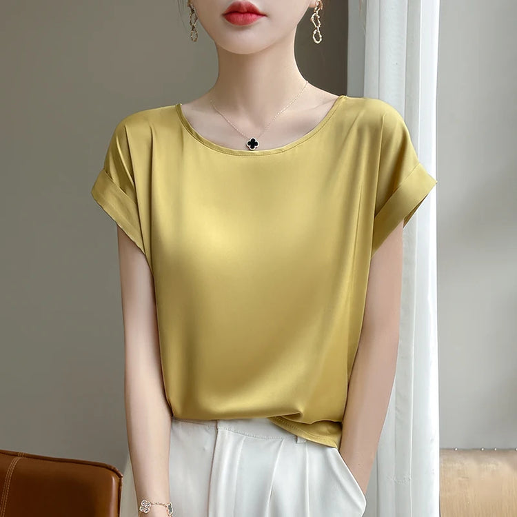 New O-Neck Silk Camisole Ladies Thin Vest Satin Loose Outer Sleeveless Top Summer Suit Insid Sling Mulberry Silk Bottoming Shirt
