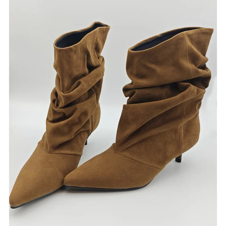 Eilyken Winter Pointed Toe Ankle Boots Women Pleated Short Boots Female Retro Elegant Designer Femmes Botas De Mujer