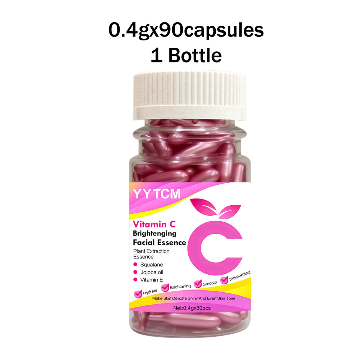 Vitamin C Skin-Brightening and Moisturizing Capsule Essence, Hydrates and Smooths Skin, Contains Plant Squalane, Vitamin E, Magnolia Oil, Jojoba Seed Oil, Deeply Hydrates and Brightens Skin Essence (0.4Gx30 Capsules)/Bag-1 Ba