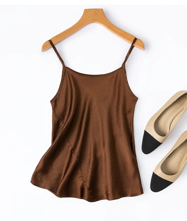 Women Sling 100% Natural Mulberry Silk Solid Colors Classical Top Camisole Vest Fashion Summer Beach M1548