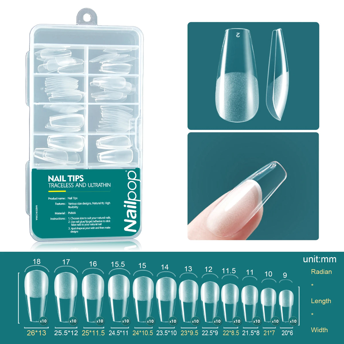 Nailpop 120pcs Acrylic Nails Fake Capsule Short Almond Coffin Square Artificial Nail Extension Soft Gel Tips Accessories Tools