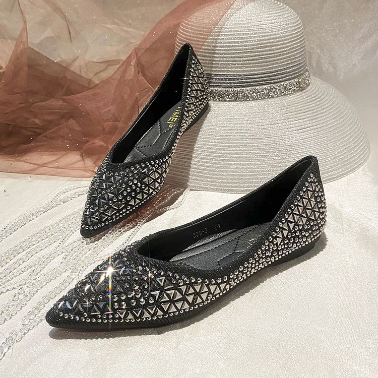 Women's Pointed Flats 2025 fashion New Shallow Diamond Soft Sole Butterfly Shoes Women Casual Boat Shoes Large size 43