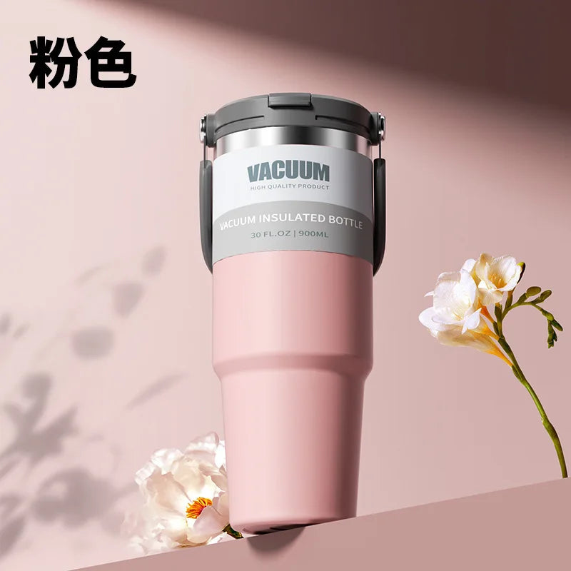 Car Thermal Mug Extra Large Capacity 900/1200ml Stainless Steel VacuumThermal Mug Handheld Portable Outdoor&Sport Water Cup