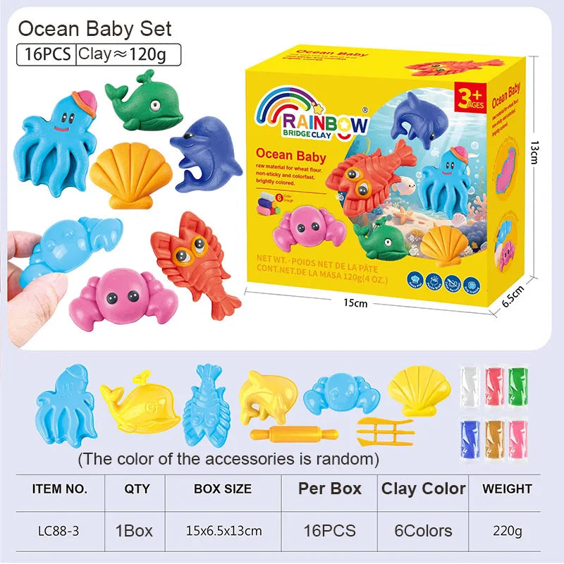 6 Colors Playdough Set Ocean Animal Series Clay Set Baby Toys Air-Drying Creative Modeling Dough Toddler Fun Puzzle Craft Kit