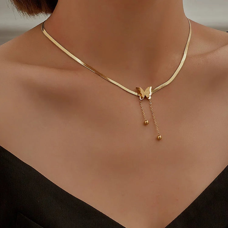 Butterfly Necklace Golden Stainless Steel Blade Snake Chain