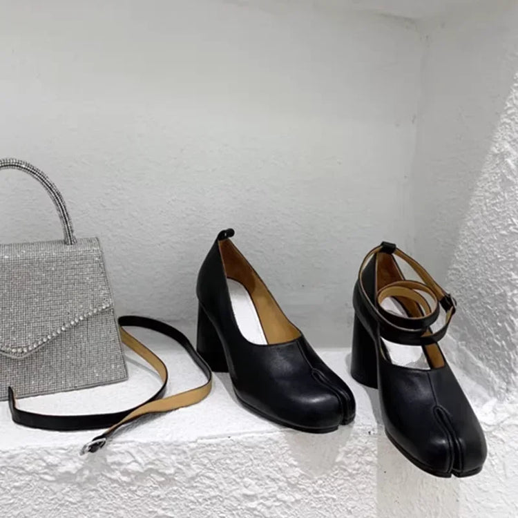 Luxury Brand Designer Tabi Split toe Ankle Boots Women Genuine Leather Chunky Round Heel Short Boots 2024 Autumn Winter Shoes