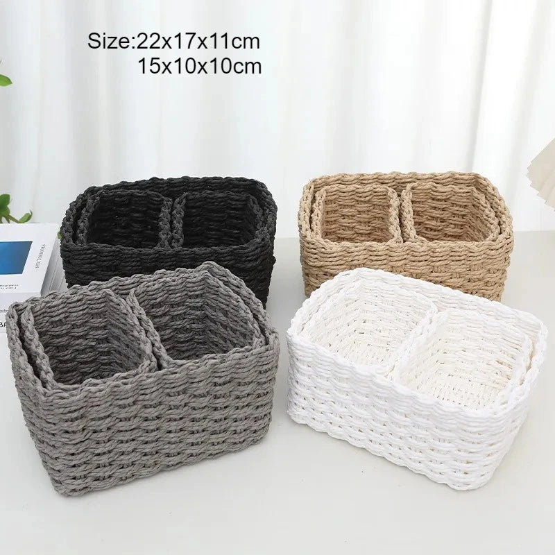 1/3pcs Handmade Straw Woven Soft Round Paper Rope Storage Basket for Organizing Decorative Storage Bins Office Storage Box