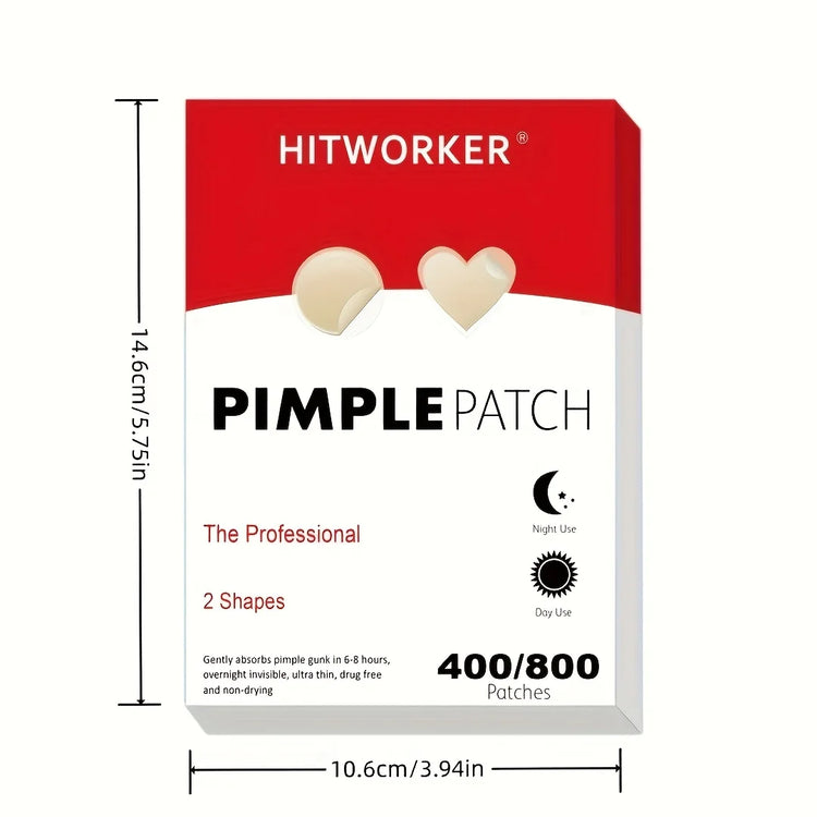 400/800pcs HITWORKER Hydrocolloid Acne Patches, 2 Sizes, Day & Night Use, Beige, Oil Control, Fragrance-Free