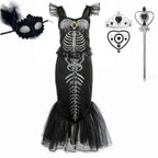 New Skeleton Little Mermaid Halloween Horror Costume Ariel Princess Costume Kids Birthday Party Prom Dress For Girls