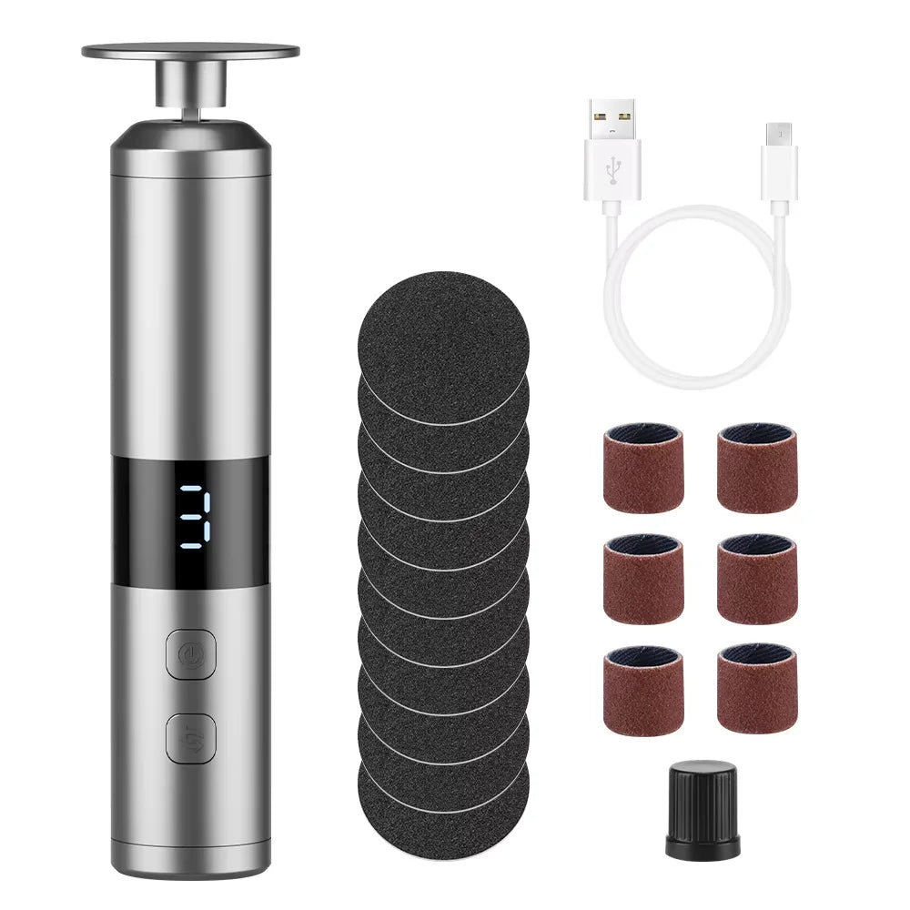 Electric Foot File, USB Powered Callus Remover Adjustable Speed 360 Degree Rotation 20 Sandpaper Discs for Dead Skin Heel Care