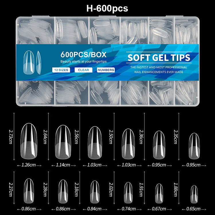Luxury False Nail Tips Soft Gel Fingertip Semi-matte Capsules Almond French Coffin Full Cover Artificial Fake Nails Extension