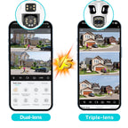 Three Lens PTZ IP Camera Outdoor HD Three Screen WiFi Security Camera Auto Tracking Dual Len Wireless CCTV Camera ICsee