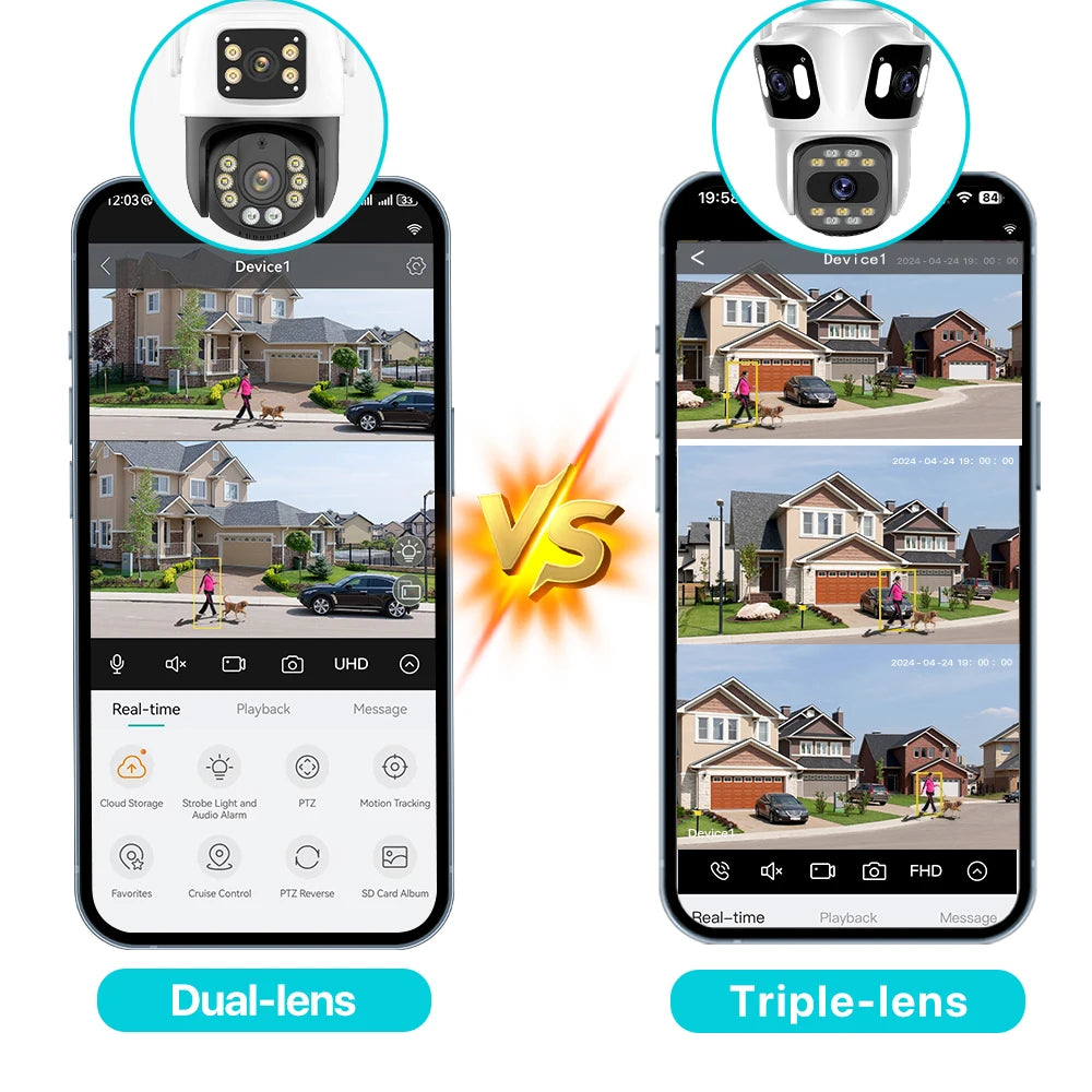 Three Lens PTZ IP Camera Outdoor HD Three Screen WiFi Security Camera Auto Tracking Dual Len Wireless CCTV Camera ICsee