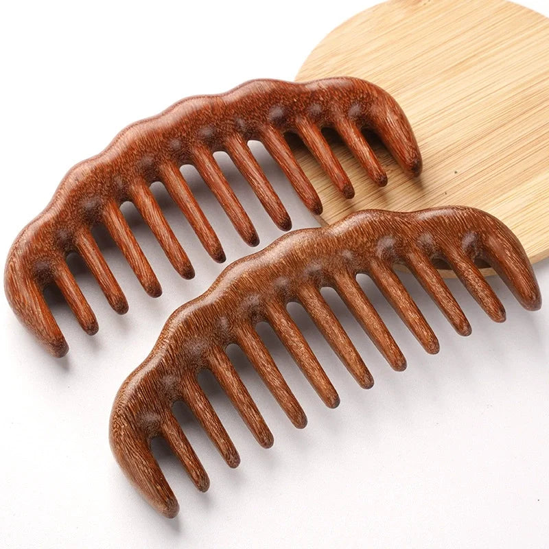 Natural Sandalwood Hair Comb Wide Tooth Detangling Hair Brush Women Wooden Detangle Combs Anti-Static Scalp Massager Hair Care