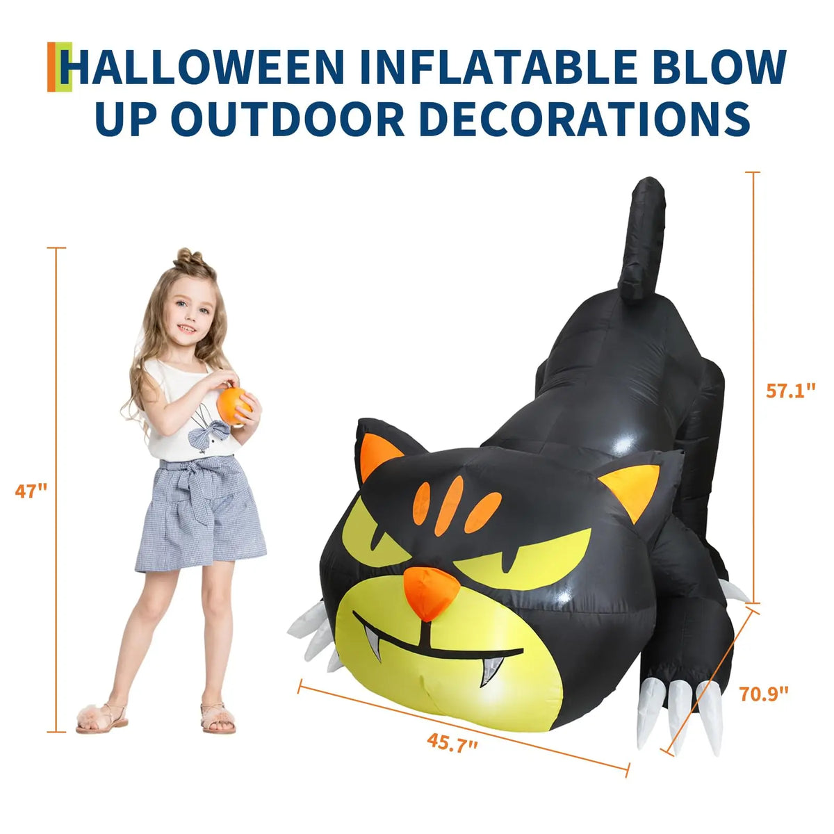 7ft Lighted Halloween Inflatable Black Cat Waterproof LED Outdoor Yard Decor for Garden Lawn and Trick or Treat Events Blow Up Holiday Party Spooky Night Display Prop Supplies