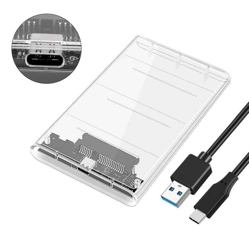 Transparent HDD Case HDD Enclosure 2.5 Inch SSD SATA To USB 2.0 Type-C Adapter Portable External Hard Drive Box Tool-Free