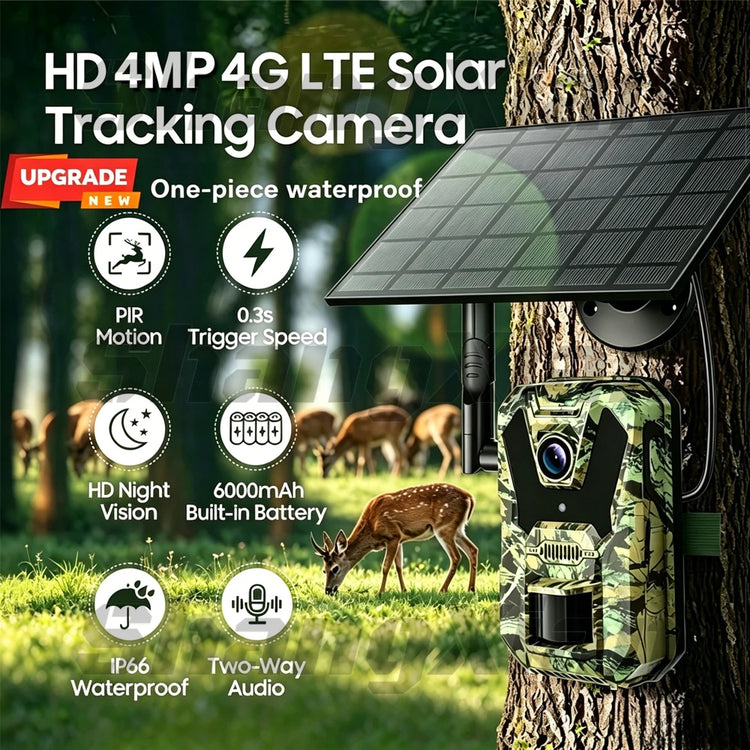 EU 4G Cellular 4MP 2K Battery Solar PIR Motion Activated Wildlife Hunting Trail Camera IP65 Outdoor Night Vision No Red Exposure