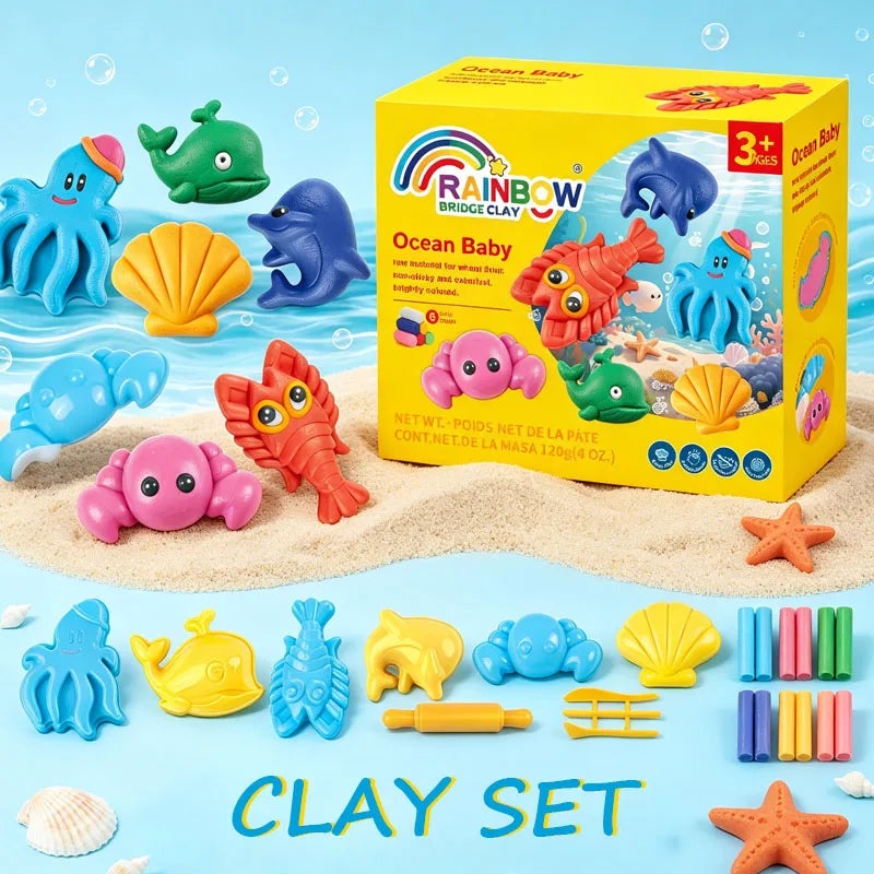 6 Colors Playdough Set Ocean Animal Series Clay Set Baby Toys Air-Drying Creative Modeling Dough Toddler Fun Puzzle Craft Kit