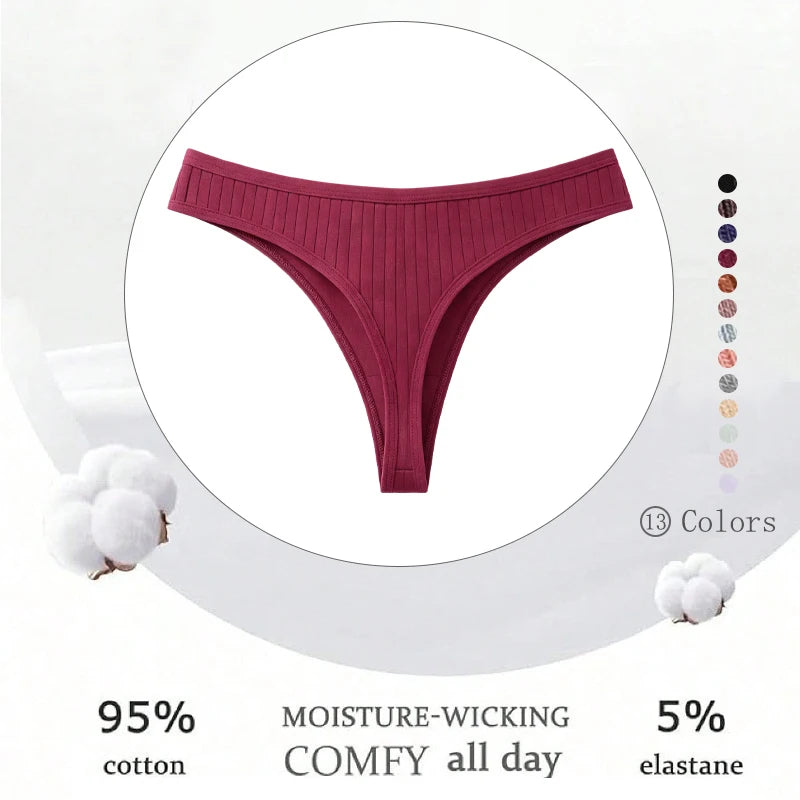 6Pcs/Set Seamless Cotton Thongs Panties For Women Sexy Low Rise Solid Color G-String Underwear Female Ribbed Breathable Lingerie
