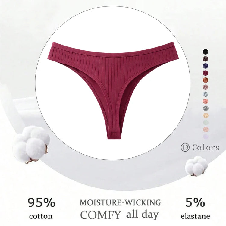 6Pcs/Set Seamless Cotton Thongs Panties For Women Sexy Low Rise Solid Color G-String Underwear Female Ribbed Breathable Lingerie
