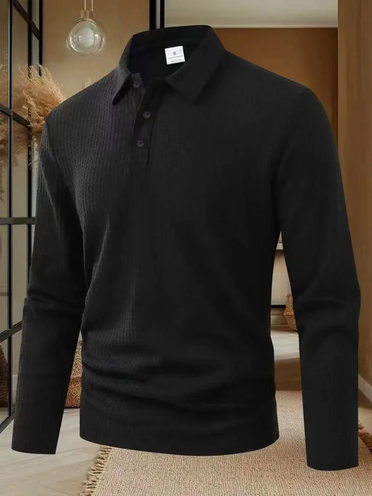 Men's Long Sleeved Collar Casual Breathable Comfortable Polo Shirt Solid Color High-Quality T-shirt For Work Business Leisure