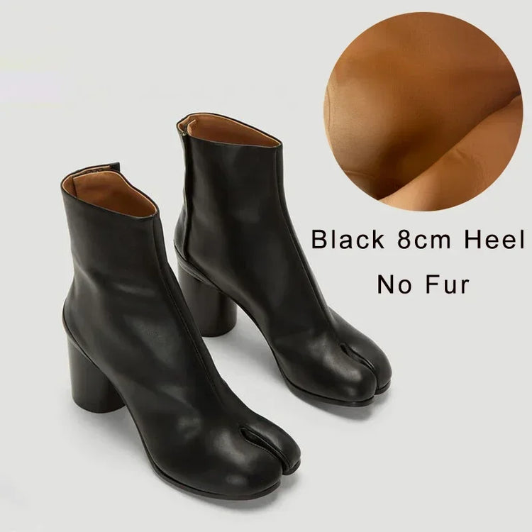 Luxury Brand Designer Tabi Split toe Ankle Boots Women Genuine Leather Chunky Round Heel Short Boots 2024 Autumn Winter Shoes