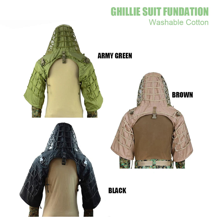 Ghillie Suit Foundation, Ghillie Poncho, Camouflage Hunting Base, Cape Sniper Viper Hood for Airsoft Paintball