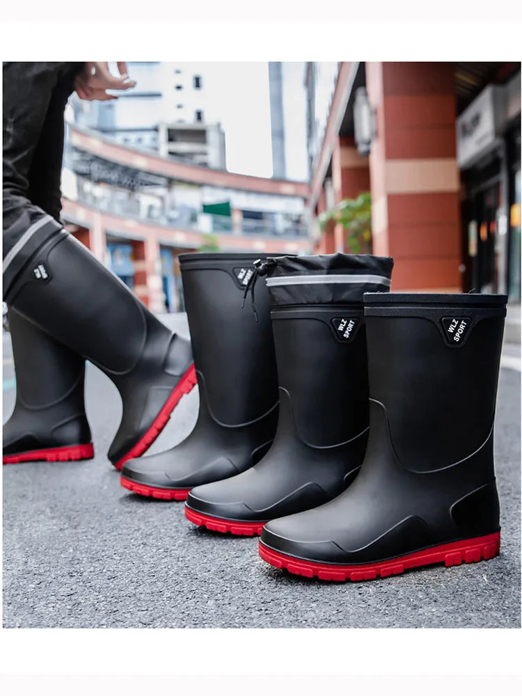 German Style Waterproof Rain Boots Men's Anti-Slip High Tube Long Camping Fishing Snake Bite Proof Thickened Rubber Shoes