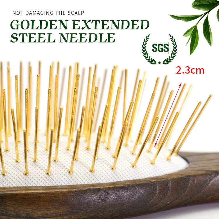 BOOMSLIFE Personalized Logo Metal Needle Wood Hair Brush For Women Hair Detangling Metal Pin Comb Massage Scalp Hair Comb