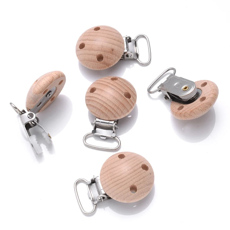 10Pcs Metal Wooden Dummy Nipples Holder Food Grade Chewable Teething Clips DIY Wood Beech Baby Pacifier Chain Nursing Teether