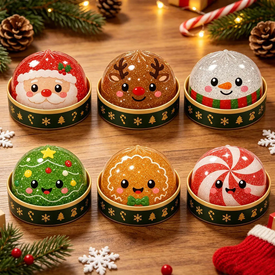Christmas Dumplings Steamed Stuffed Bun Toy Glitter Mud Fun Decompression Toy Funny Stress Anxiety Relief Squeeze Prank Toy 1Pcs