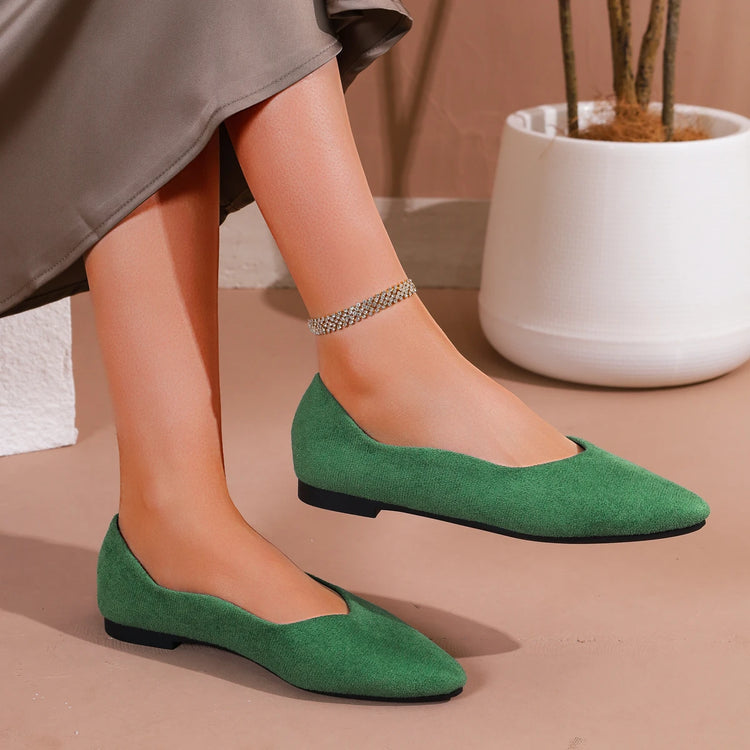 Spring Autumn Green Suede Women's Flat Shoes Fashion Pointed Toe Comfortable Non-slip Office Ladies Shoes
