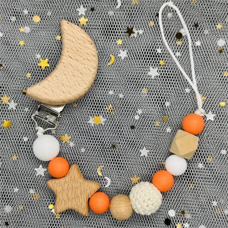 Personalized Baby Pacifier Clip Custom Name Silicone Bead Nipple Dummy Clips Engraved Infant Wooden Pacifier Holder Newborn Gift