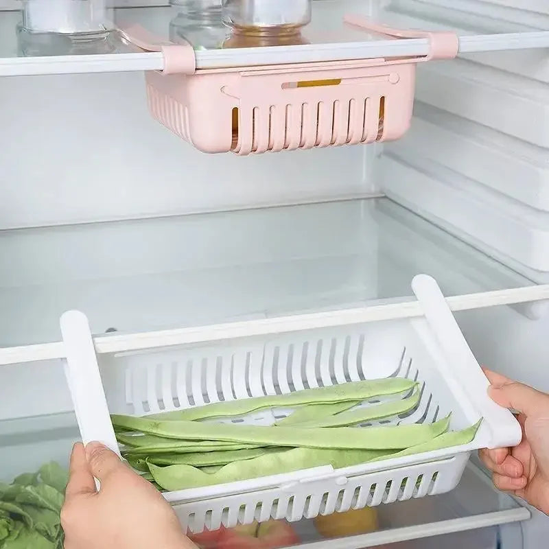 1Pc Refrigerator Storage Basket Flexible Expandable Fridge Organizer Drawer Storage Rack Storage Fresh Box Freezer Box Storage