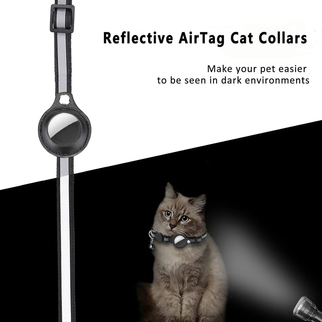 Cat AirTag Holder Collar Breakaway Reflective Strips Adjustable Kitten Collar Waterproof Cat Bell Collar Pet Air Tag Case collar