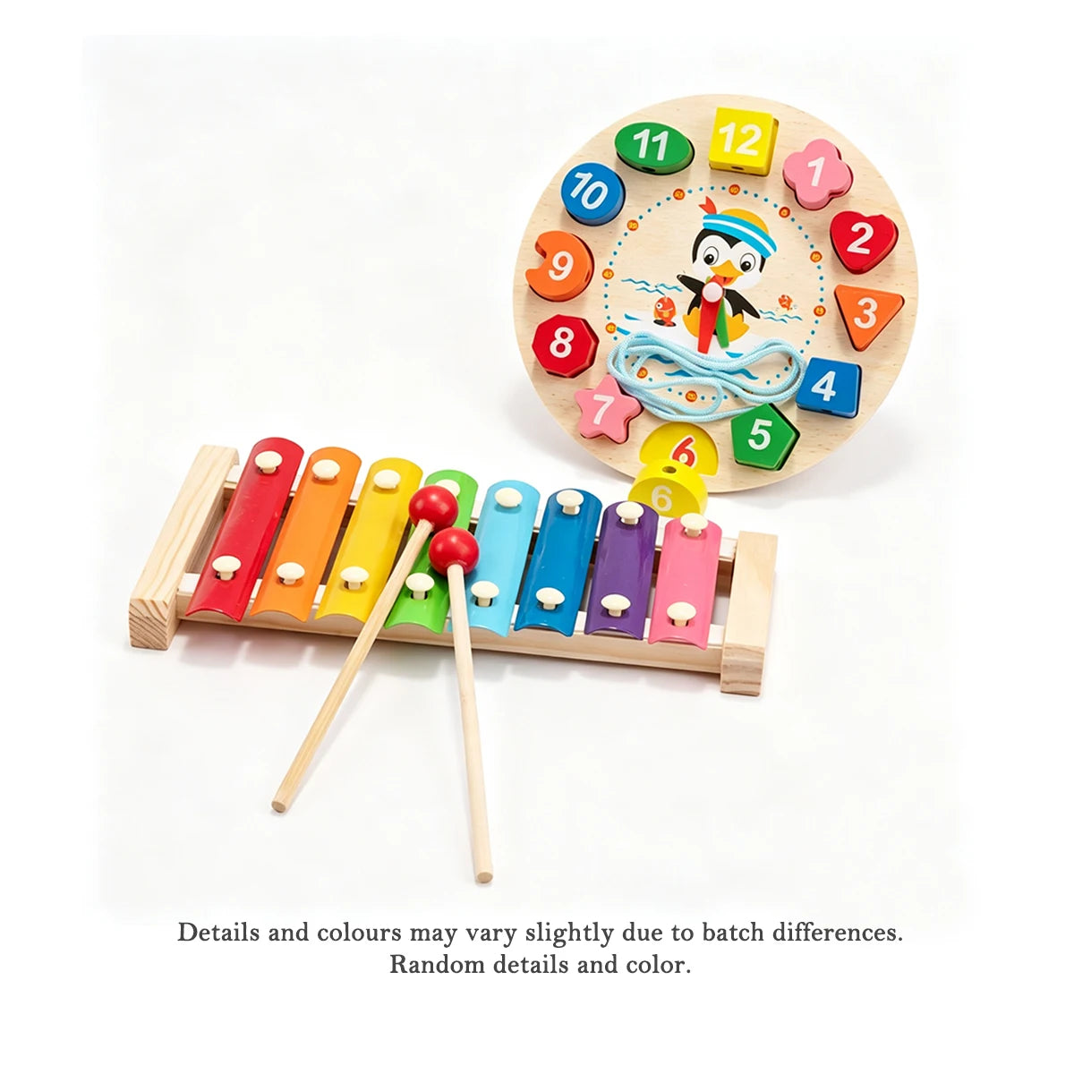 Wooden Montessori Toy Set,Educational Toys with Clock Puzzle,Early Learning Sensory Developmental Gift for Toddler Boys Girls