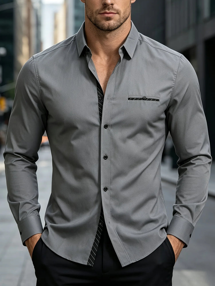FGKKS Men Business Shirt Elegant Fashion Brand New  Long Sleeve Smart Casual Male Micro Elastic Shirts Four Season