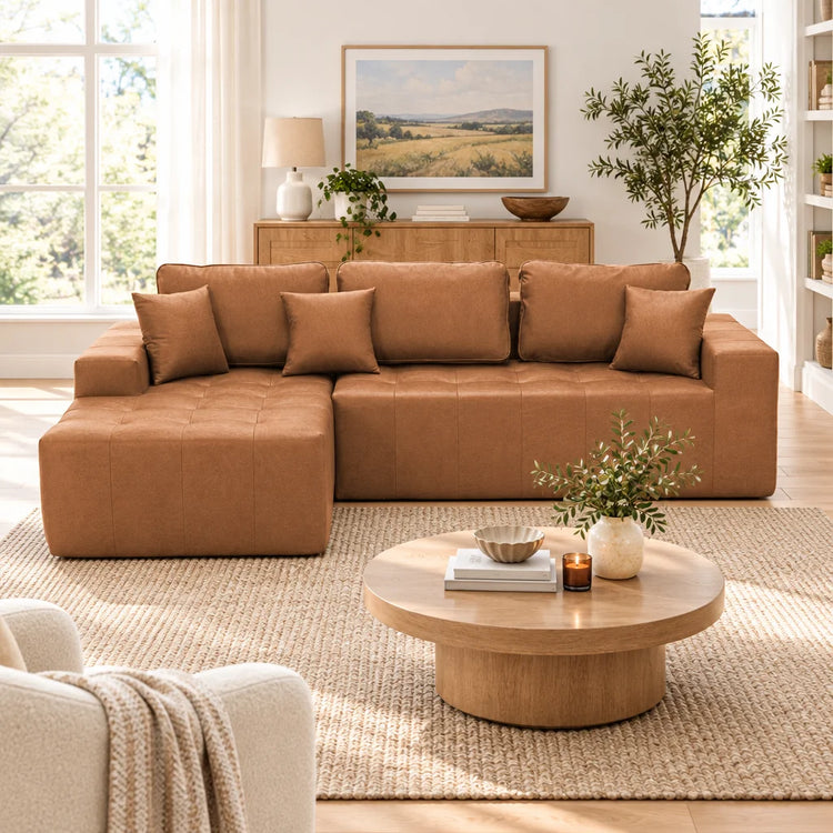 L-Shaped Corner Chaise Sofa, Modern Faux Leather Sectional Couch with High Density Sponge, Compressed Box Delivery No Assembly Required, Multi-Functional Sofa for Living Room Apartment Guest Space