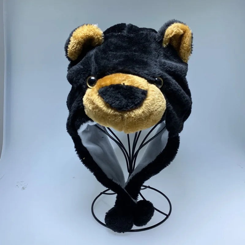 Fashionable Children's Winter Hat Plush Tiger Head Design Scarf Neck Protection Halloween Performance Cap Kids Warm Cozy Hat