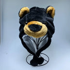 Fashionable Children's Winter Hat Plush Tiger Head Design Scarf Neck Protection Halloween Performance Cap Kids Warm Cozy Hat