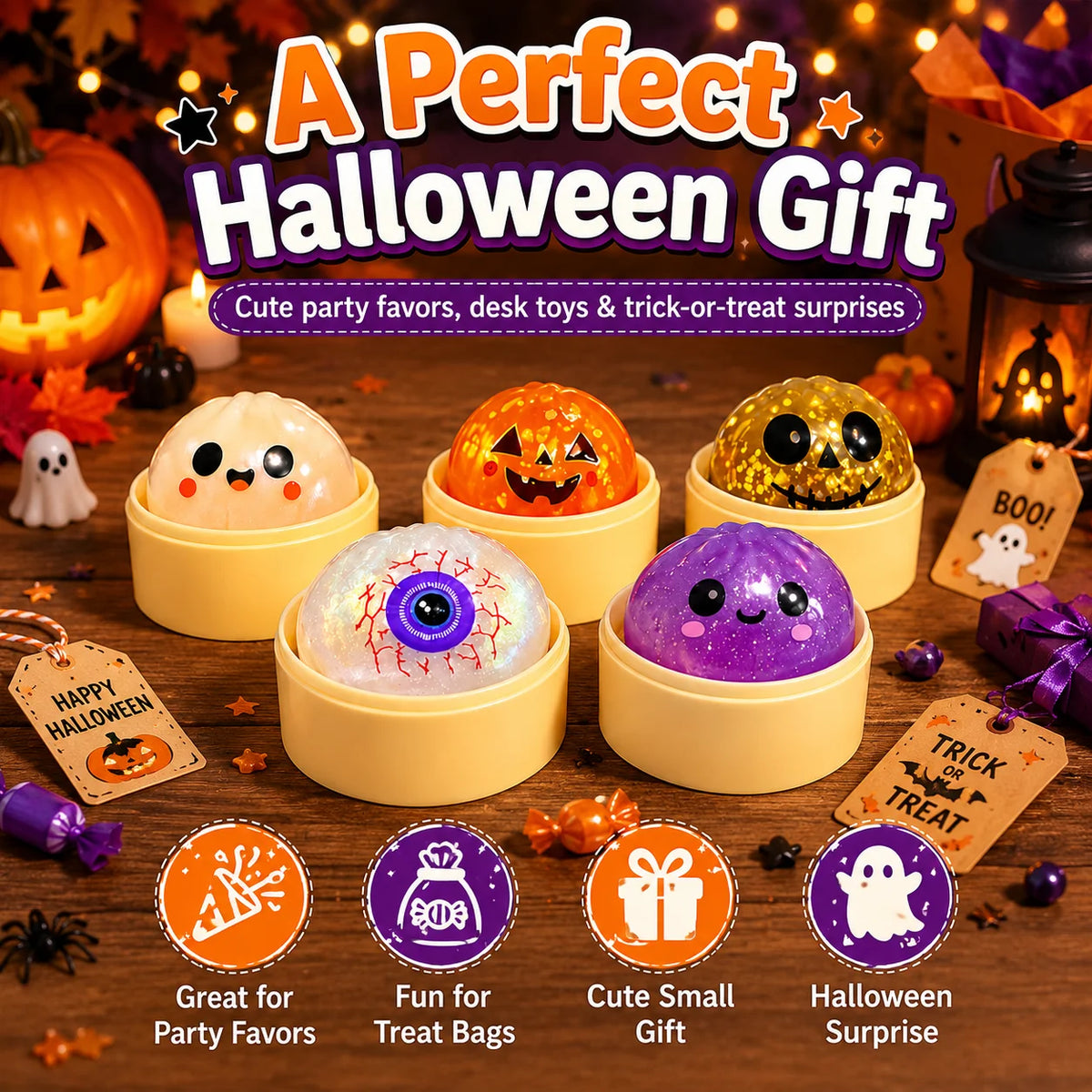 5CM Realistic Halloween Dumpling Squishy Slow Rising Soft Squeeze Fidget Sensory Stress Relief Tactile Desk Novelty Gift Set