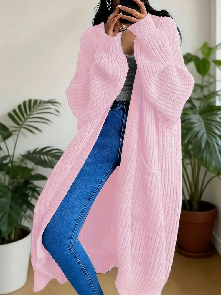 Women Oversized Maxi Cardigan Knitted Sweater Coat With Pockets Autumn Winter Casual Loose Long Sleeve Sweater Outwear Ladies