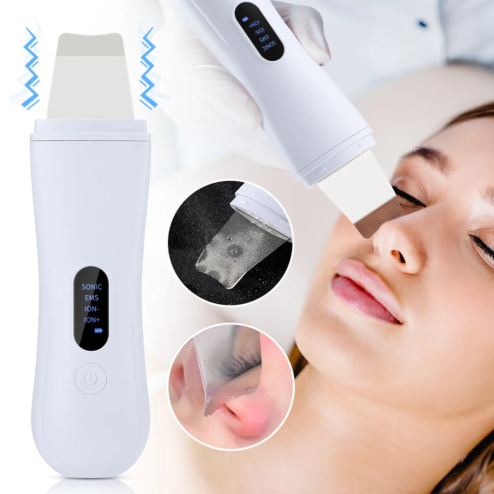 Ultrasonic Skin Scrubber Skin Spatula Ion Deep Face Cleaning 4 Modes Facial Lifting Ultrasonic Cleaner Peeling Skin Care Device