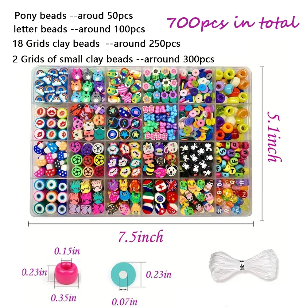 700Pcs Jewelry Making Kit DIY Beaded Crafts for Necklaces & Bracelets Acrylic, Soft Clay, Animal Charms, Polymer Clay Bead Sets