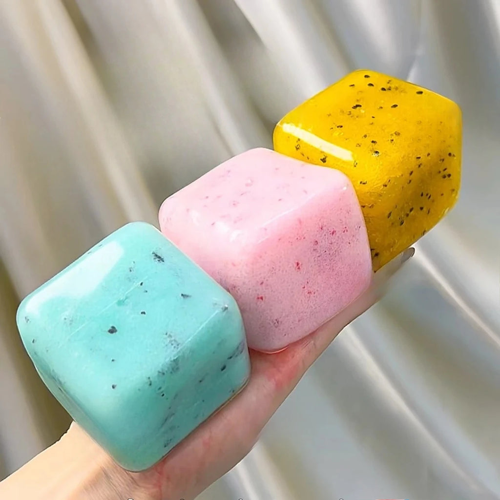 Chiboki Slush Yogurt Cube Series! Moldable Zero-Rebound Handmade Square Squishy Ball with Crunchy Slush Texture!